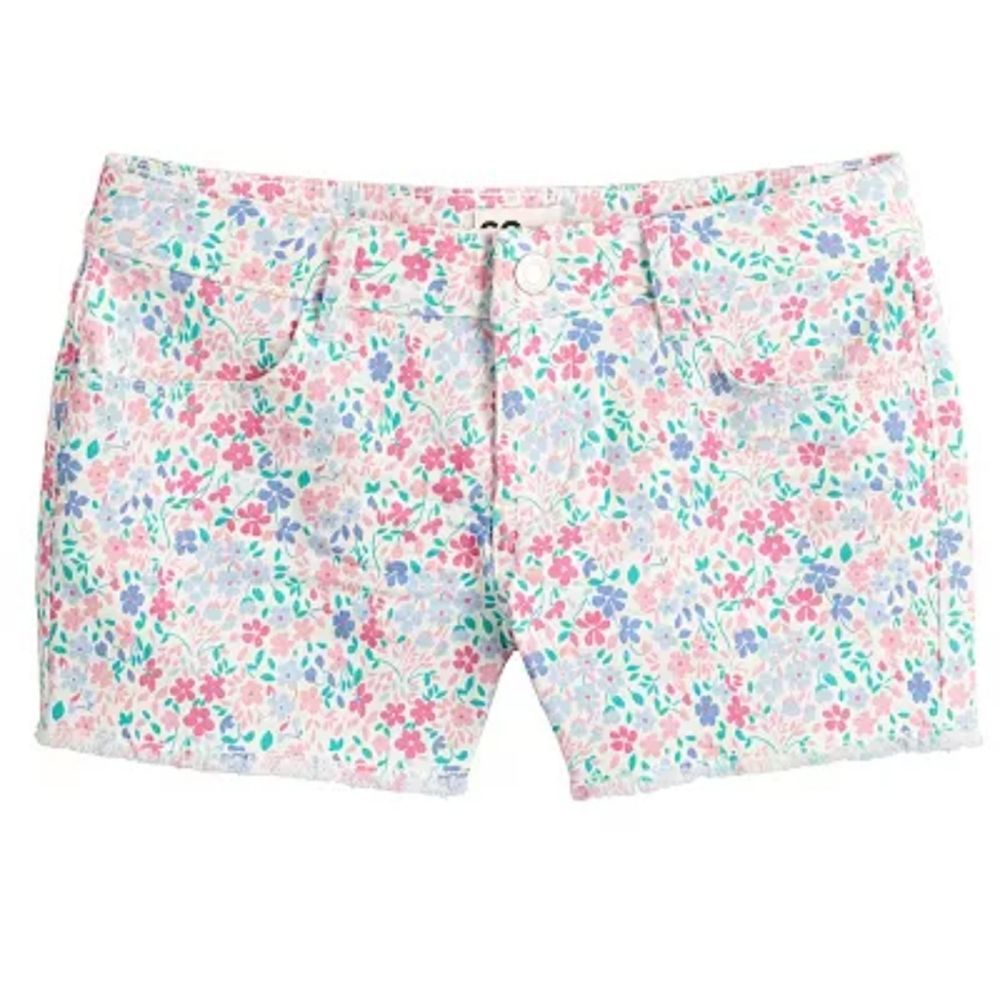 Girls raw hem floral denim shortie shorts size 14